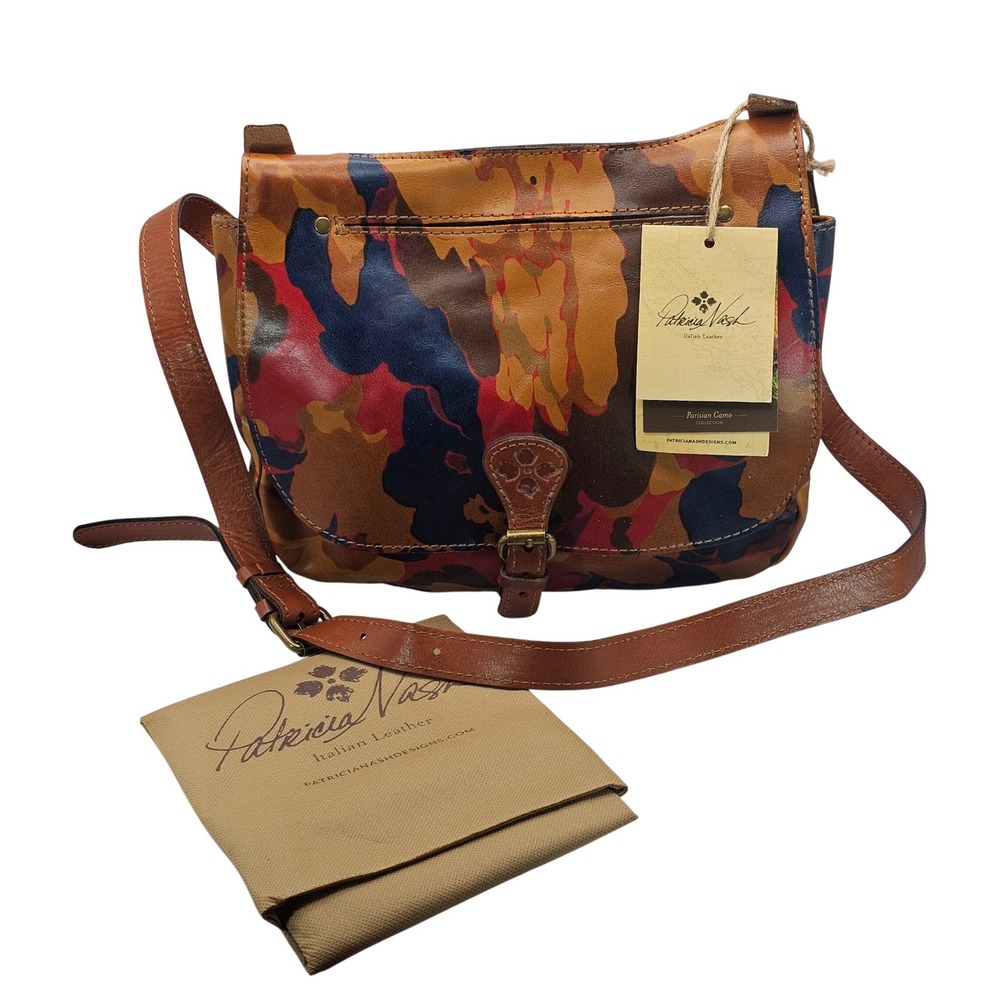 Patricia Nash London Saddle Bag Parisian Camo Italian Leather Boho Crossbody
